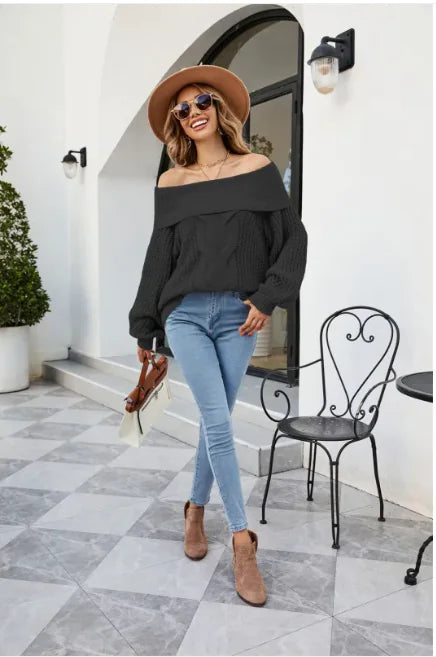 Off-Shoulder Cable Knit Sweater