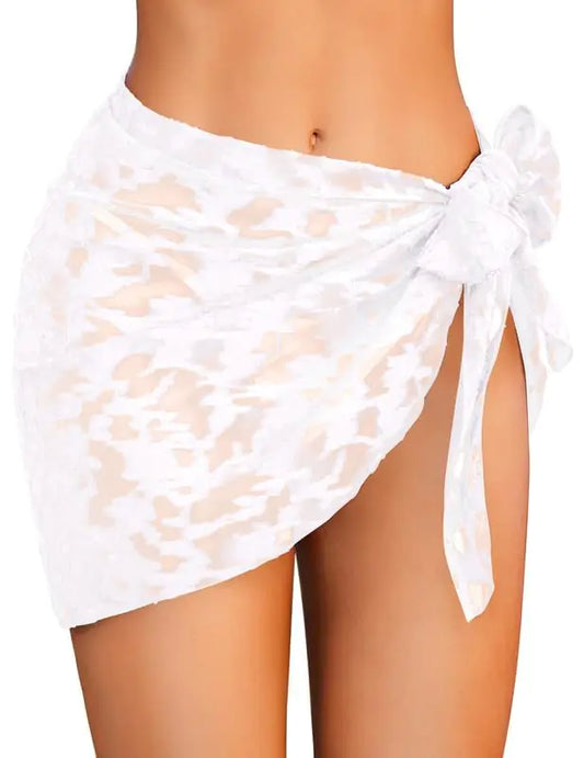 Ekouaer Women Sarong Chiffon Cover Ups Beach Bikini Wrap Sheer Short Skirt Short Sarongs for Swimwear White X-Large