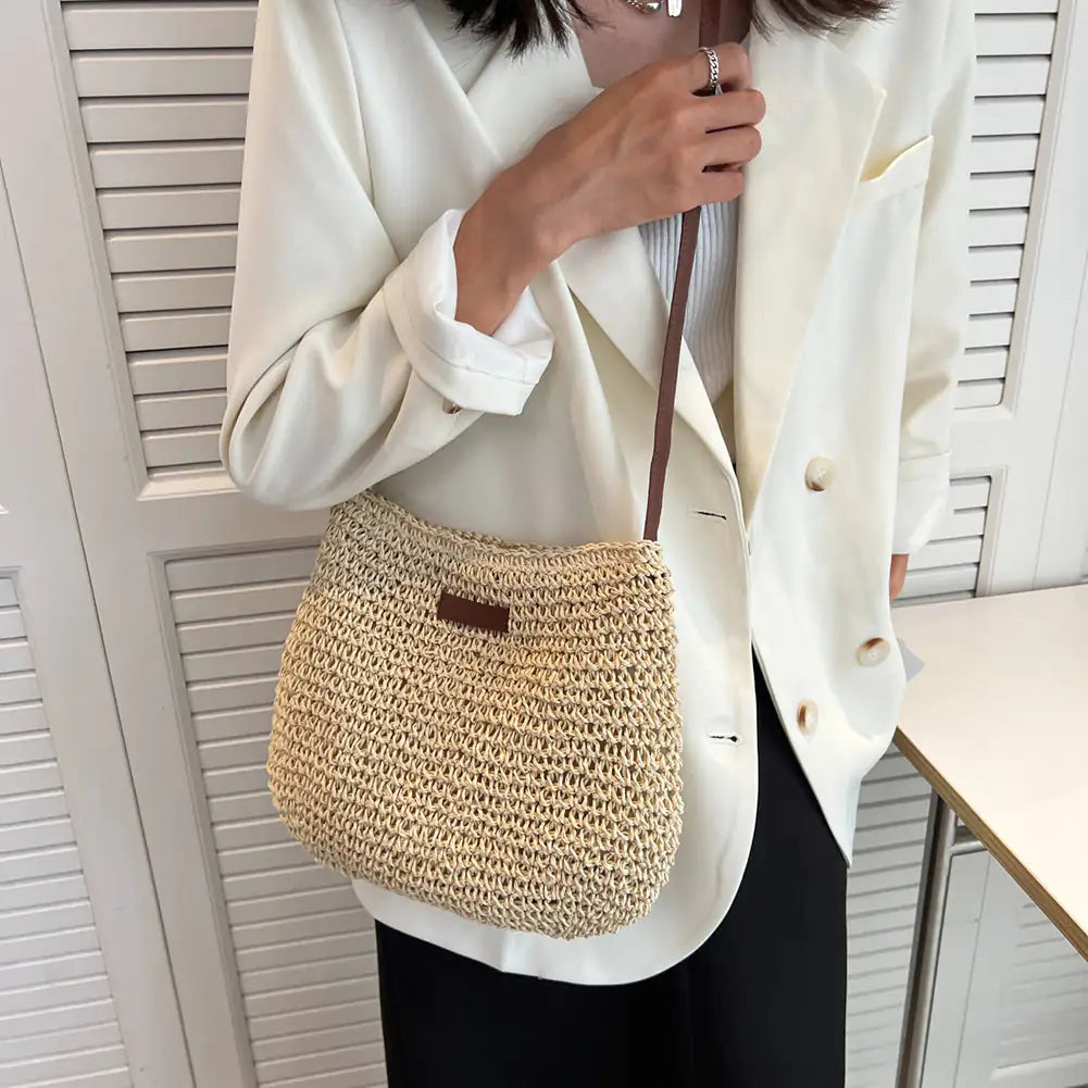 Niche Design Vacation Straw Tote Bag