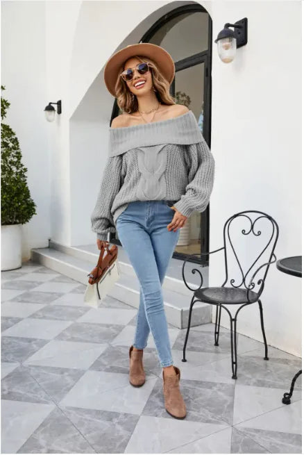 Off-Shoulder Cable Knit Sweater