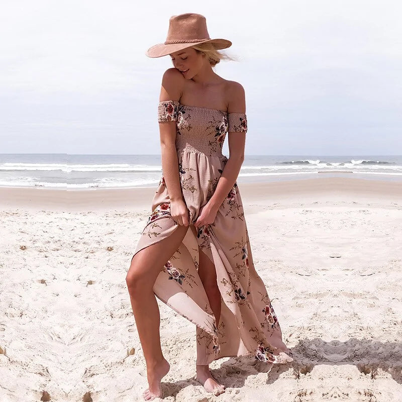 Off Shoulder Split Beach Dress