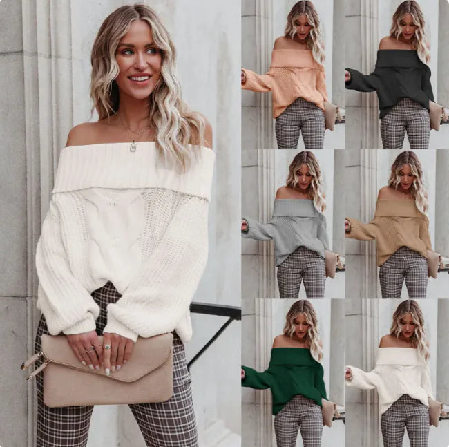 Off-Shoulder Cable Knit Sweater