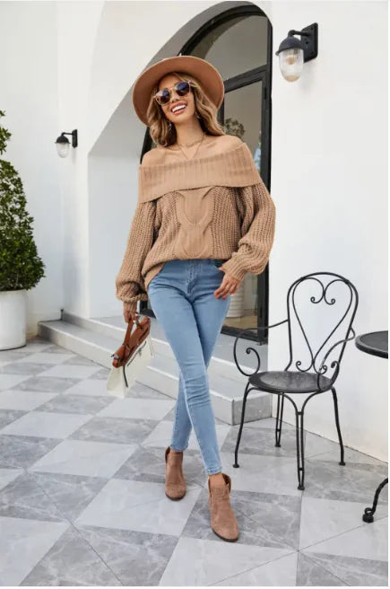 Off-Shoulder Cable Knit Sweater