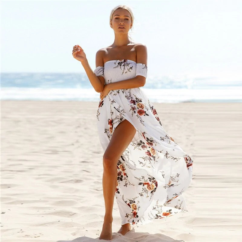 Off Shoulder Split Beach Dress