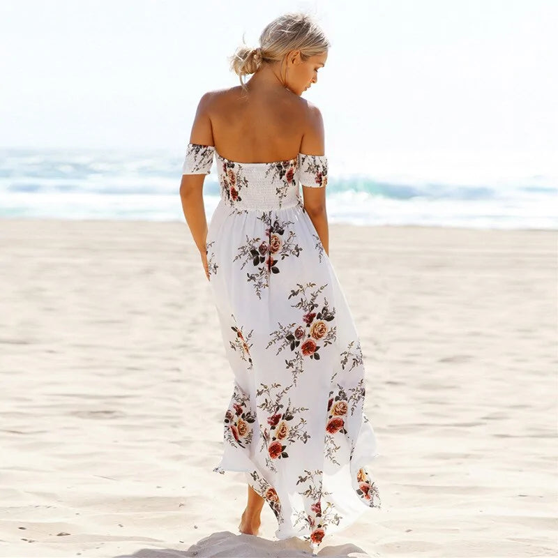 Off Shoulder Split Beach Dress