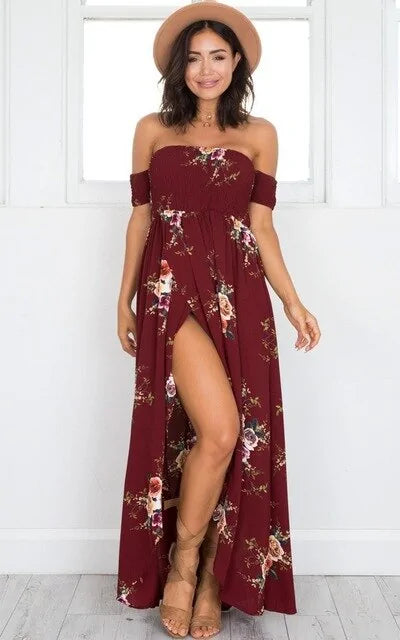 Off Shoulder Split Beach Dress