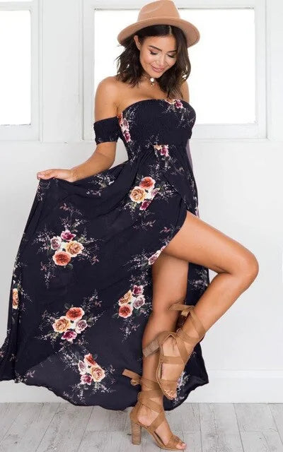 Off Shoulder Split Beach Dress