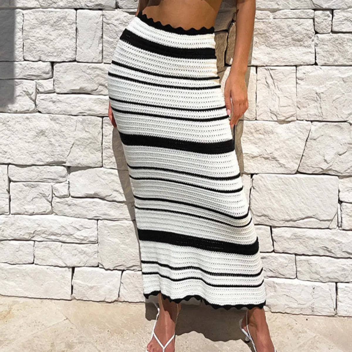 Striped Crochet Casual Dress Set